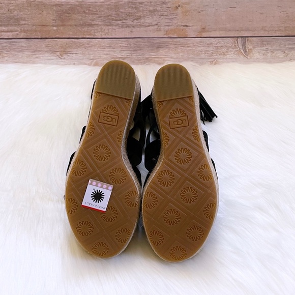 UGG Raquel Black Espadrille Platform Wedge Sandals - Picture 8 of 8